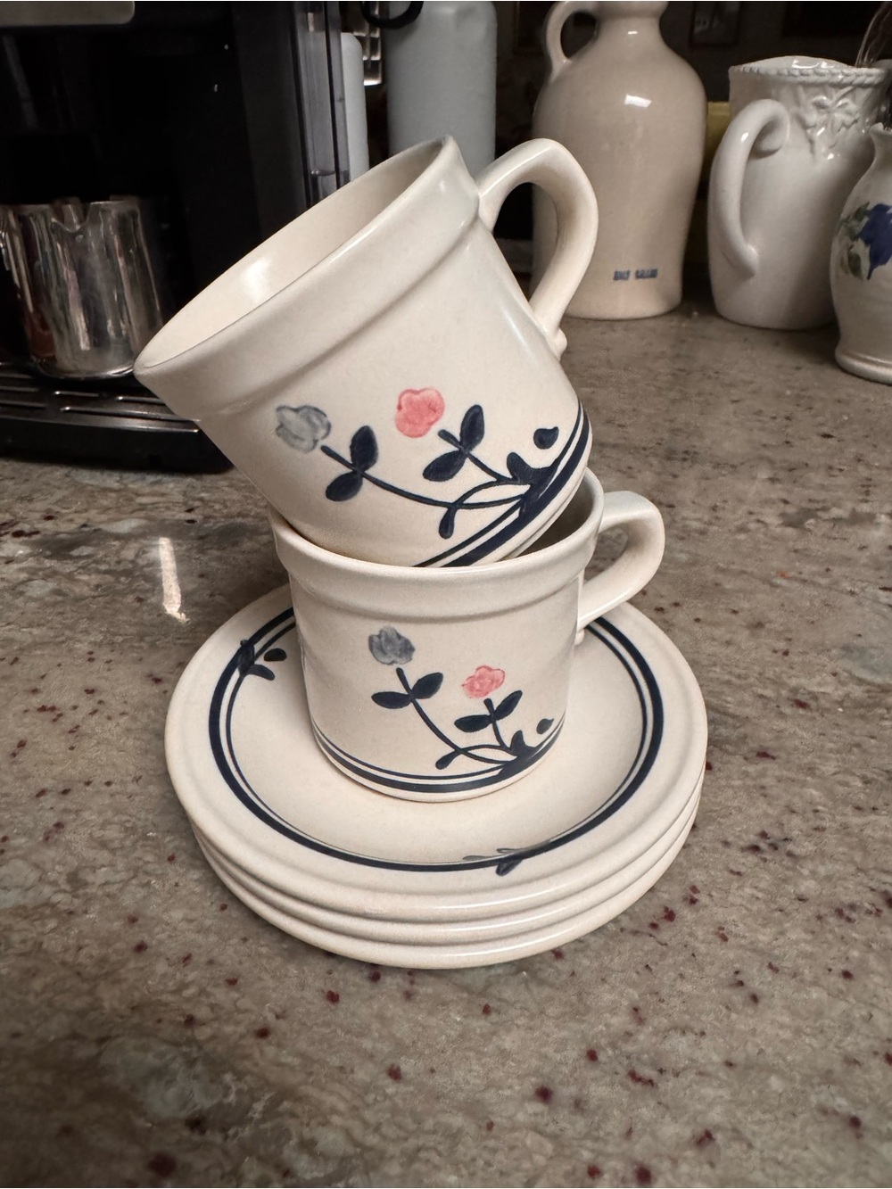 Pfaltzgraff Windsong 2 Flat Mugs & 3 Saucers Set